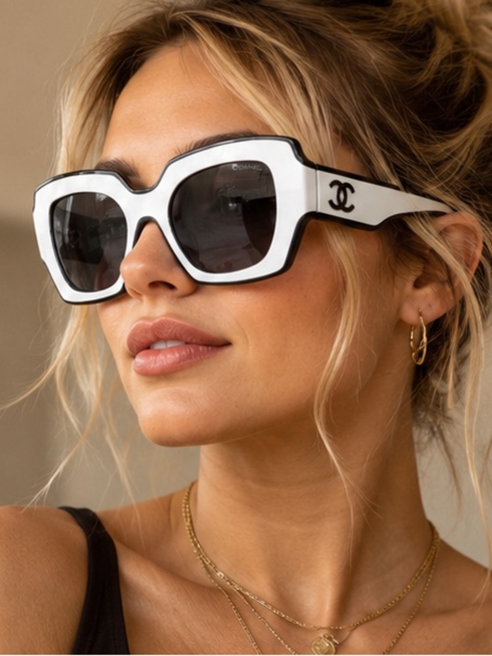 Designer Inspired Black & White Oversized Square Fashion Sunglasses